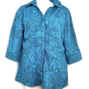Vintage Tradition Petite Teal Top Womens 10P Paisley